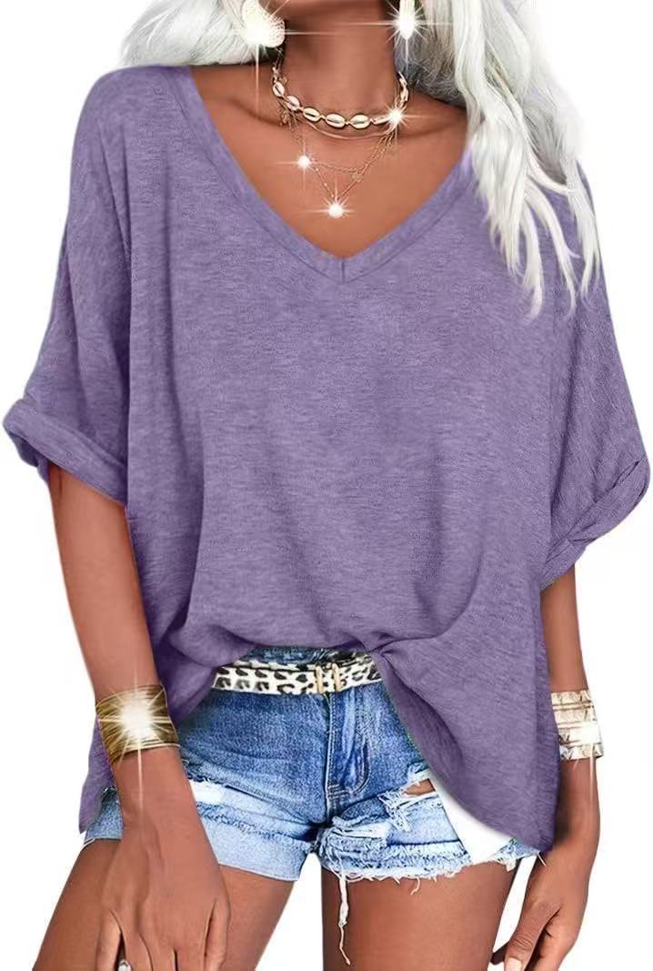 Women's Loose V-neck Short-sleeved Summer Casual Top/T-shirt