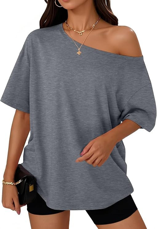 Off-shoulder top, loose short-sleeved T-shirt
