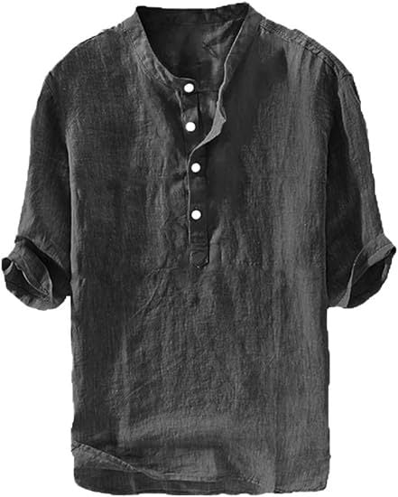 Linen shirt, summer five-sleeve loose pullover men's clothing