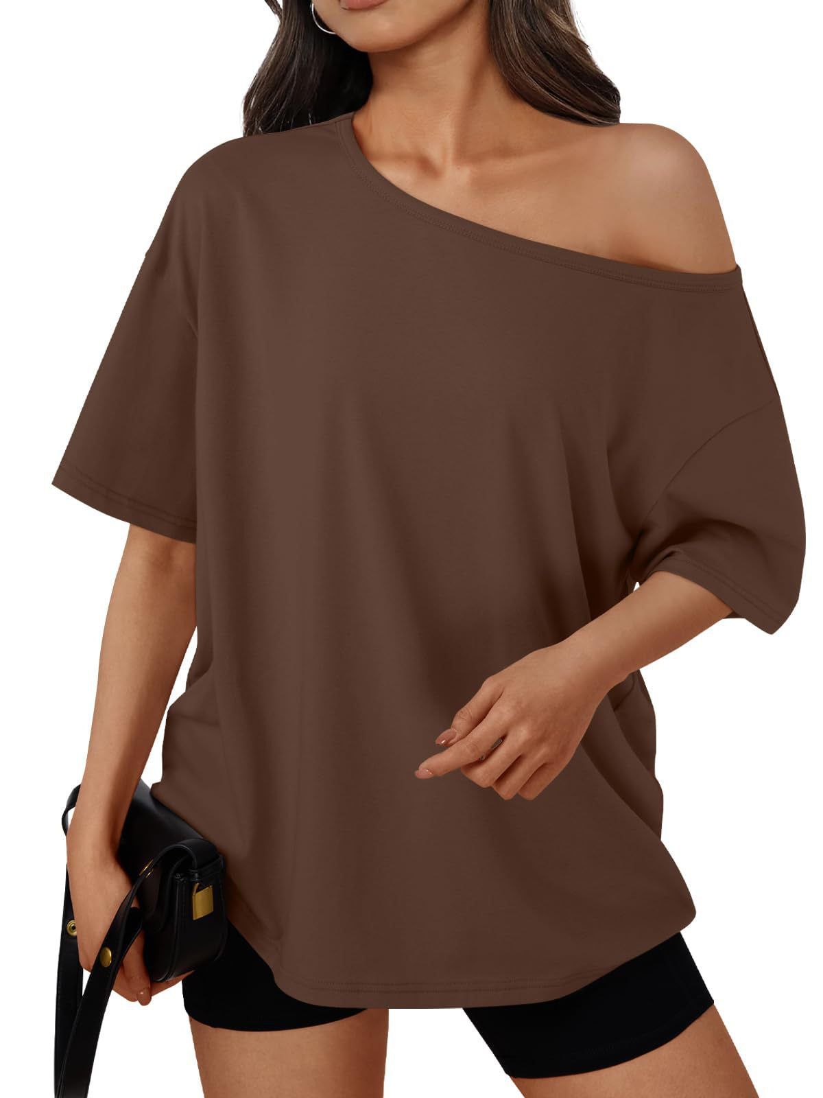 Off-shoulder top, loose short-sleeved T-shirt