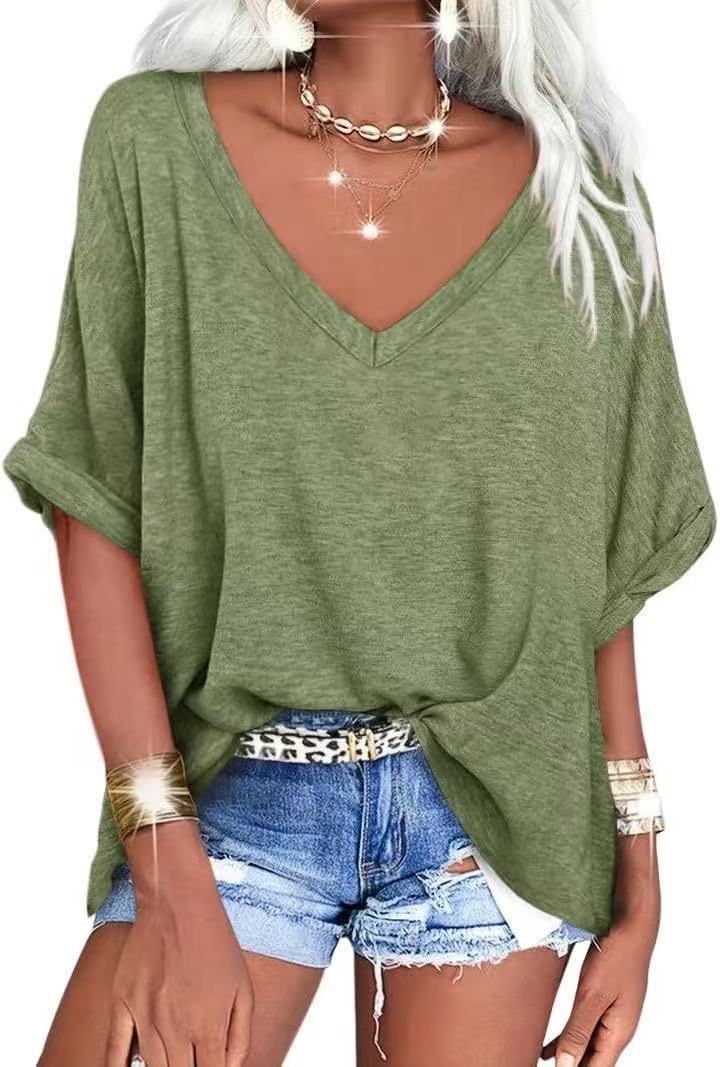 Women's Loose V-neck Short-sleeved Summer Casual Top/T-shirt