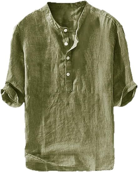 Linen shirt, summer five-sleeve loose pullover men's clothing