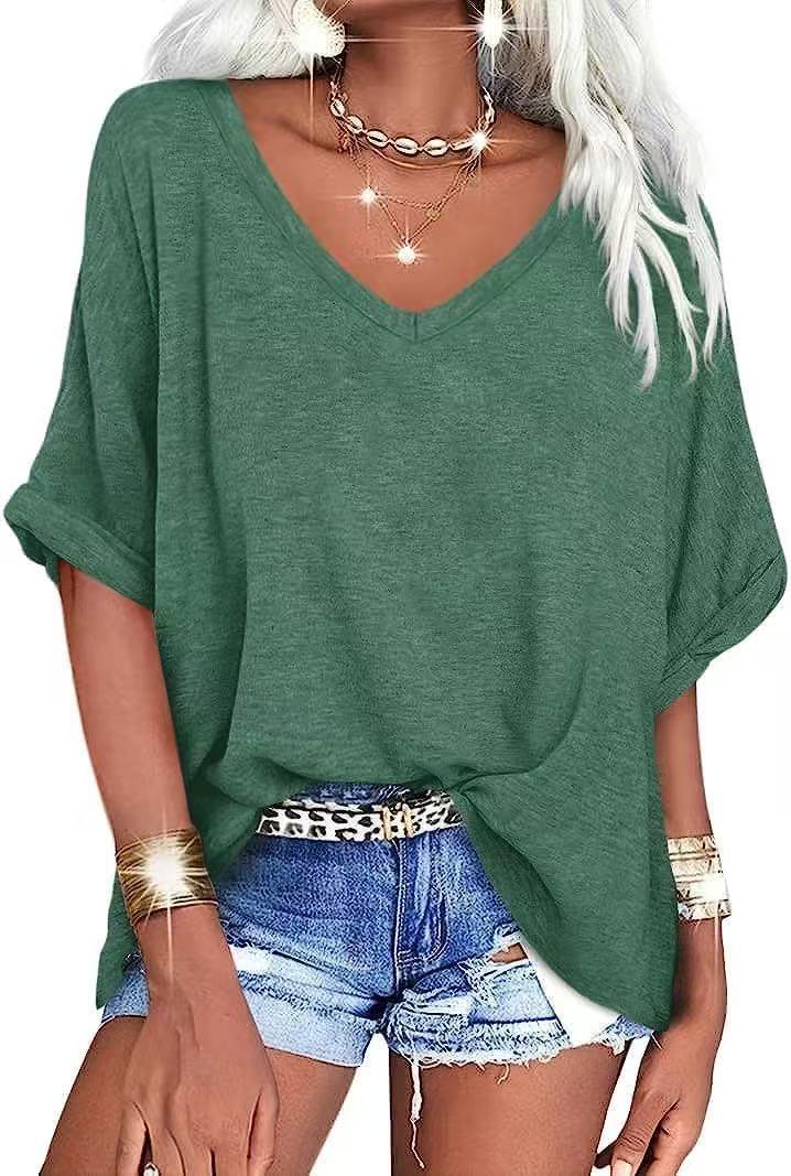 Women's Loose V-neck Short-sleeved Summer Casual Top/T-shirt