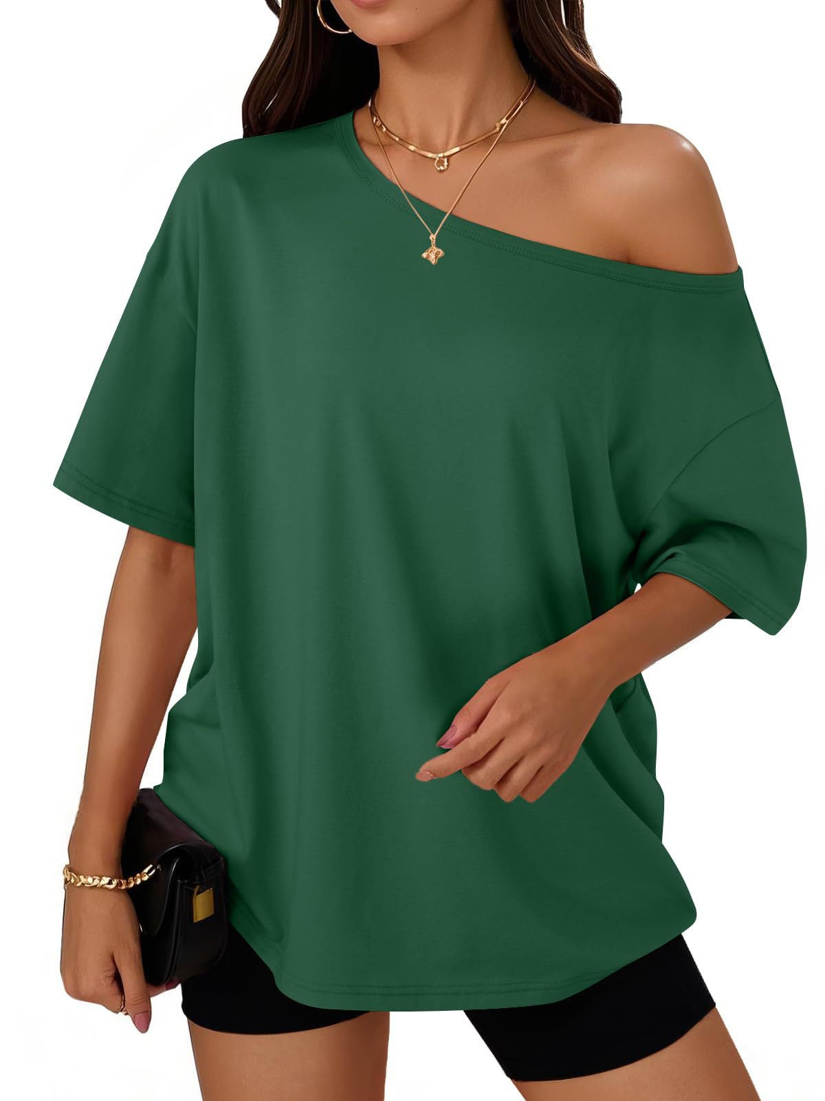 Off-shoulder top, loose short-sleeved T-shirt