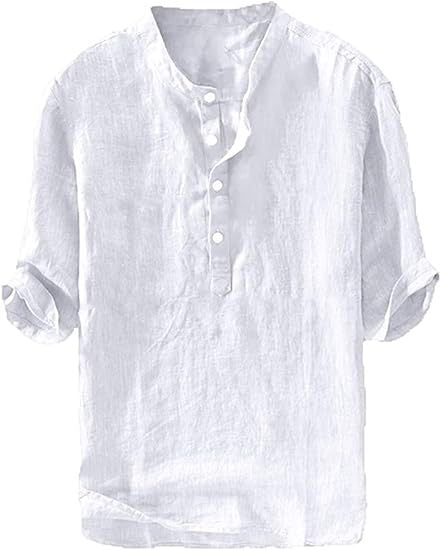 Linen shirt, summer five-sleeve loose pullover men's clothing