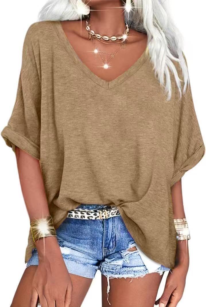 Women's Loose V-neck Short-sleeved Summer Casual Top/T-shirt