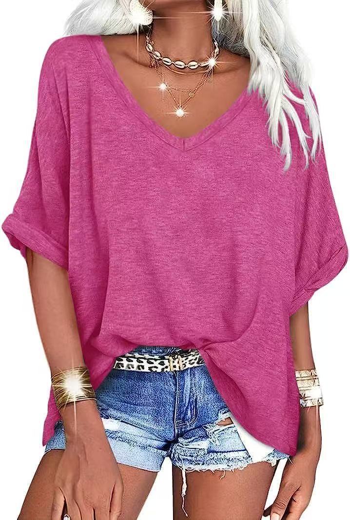 Women's Loose V-neck Short-sleeved Summer Casual Top/T-shirt