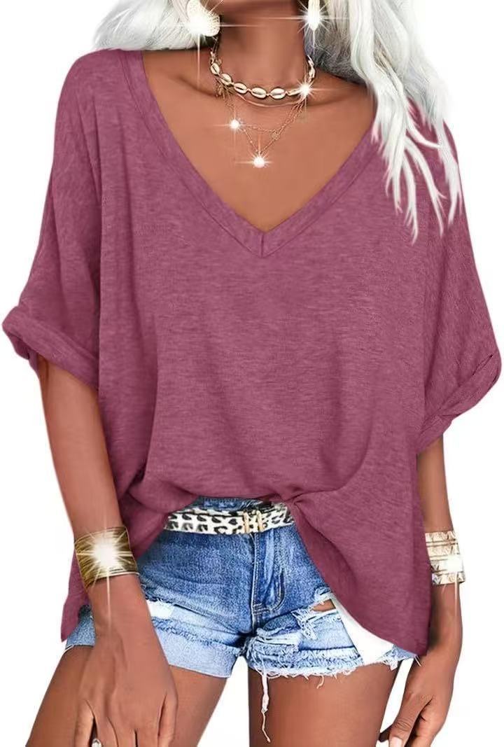 Women's Loose V-neck Short-sleeved Summer Casual Top/T-shirt
