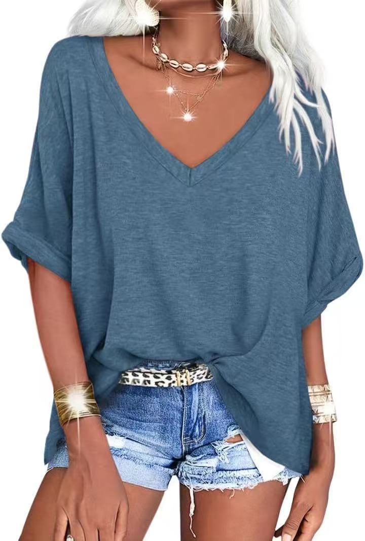 Women's Loose V-neck Short-sleeved Summer Casual Top/T-shirt