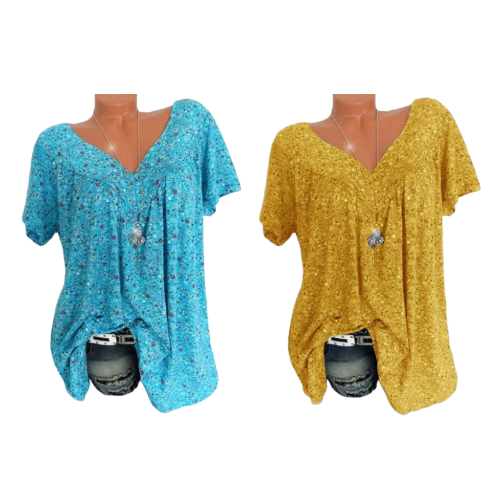 V-neck loose short-sleeved printed t-shirt