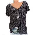 V-neck loose short-sleeved printed t-shirt