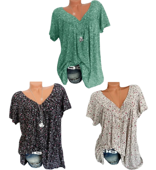 V-neck loose short-sleeved printed t-shirt