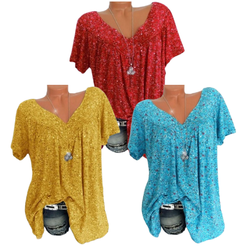 V-neck loose short-sleeved printed t-shirt